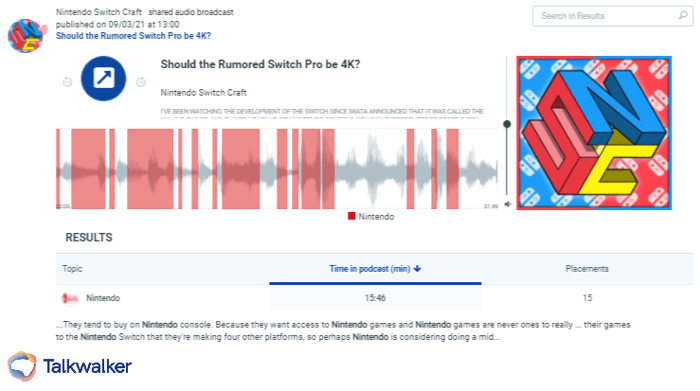 ポッドキャストの分析では、関心のあるトピックが言及される正確な瞬間を確認できます。